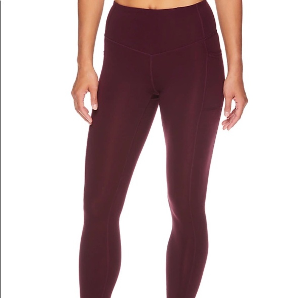 Burgundy Women's Gaiam Om Karma High-Waisted Leggings with side pockets